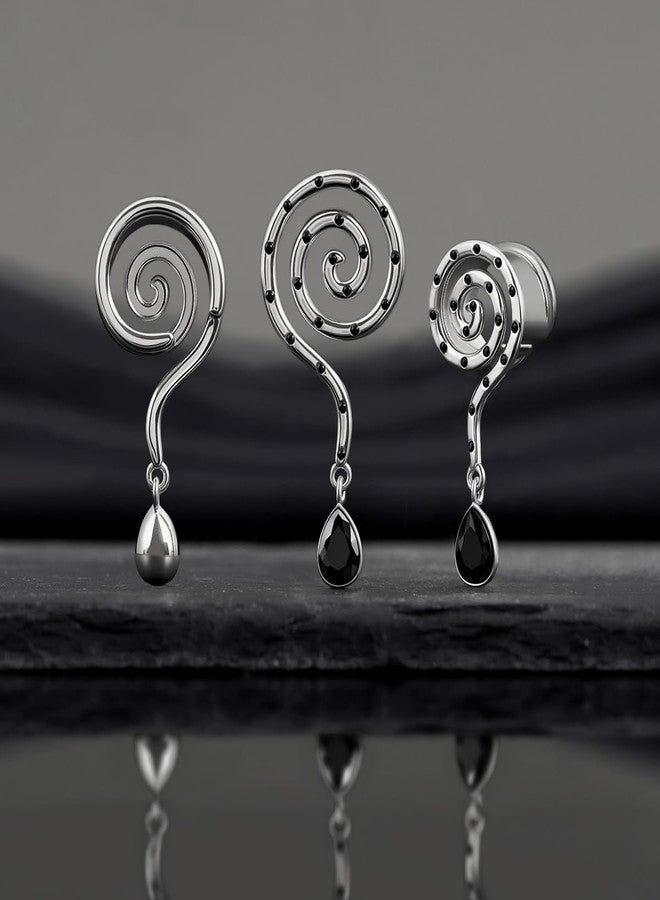 COOEAR Spiral Gothic Ear Gauges with Black Crystal, Ear Plugs for Men & Women, hollow structure Stretchers Expander 0g(8mm). - Image 5